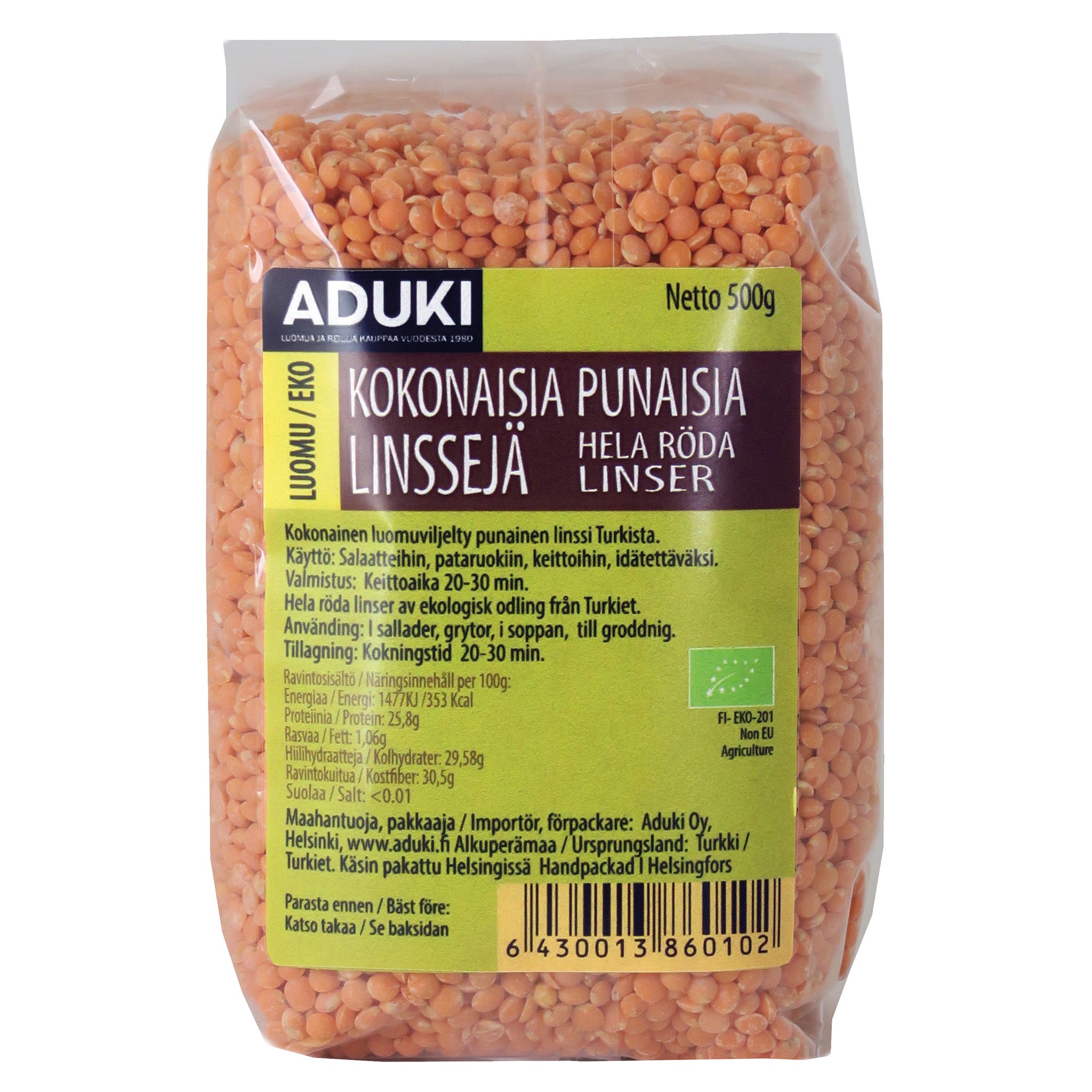 Kokonainen punainen (ruskea) linssi, 500 g