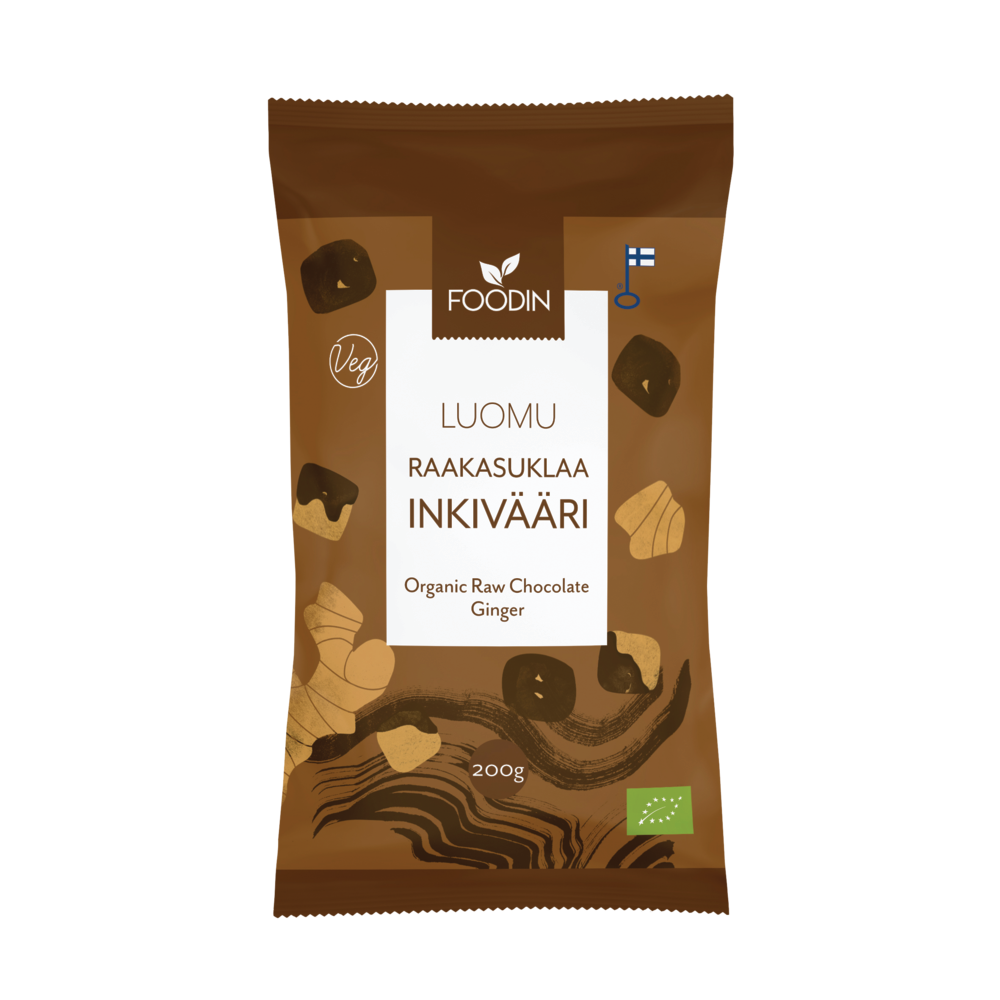 Raakasuklaakuorrutettu inkivääri, luomu, 200 g