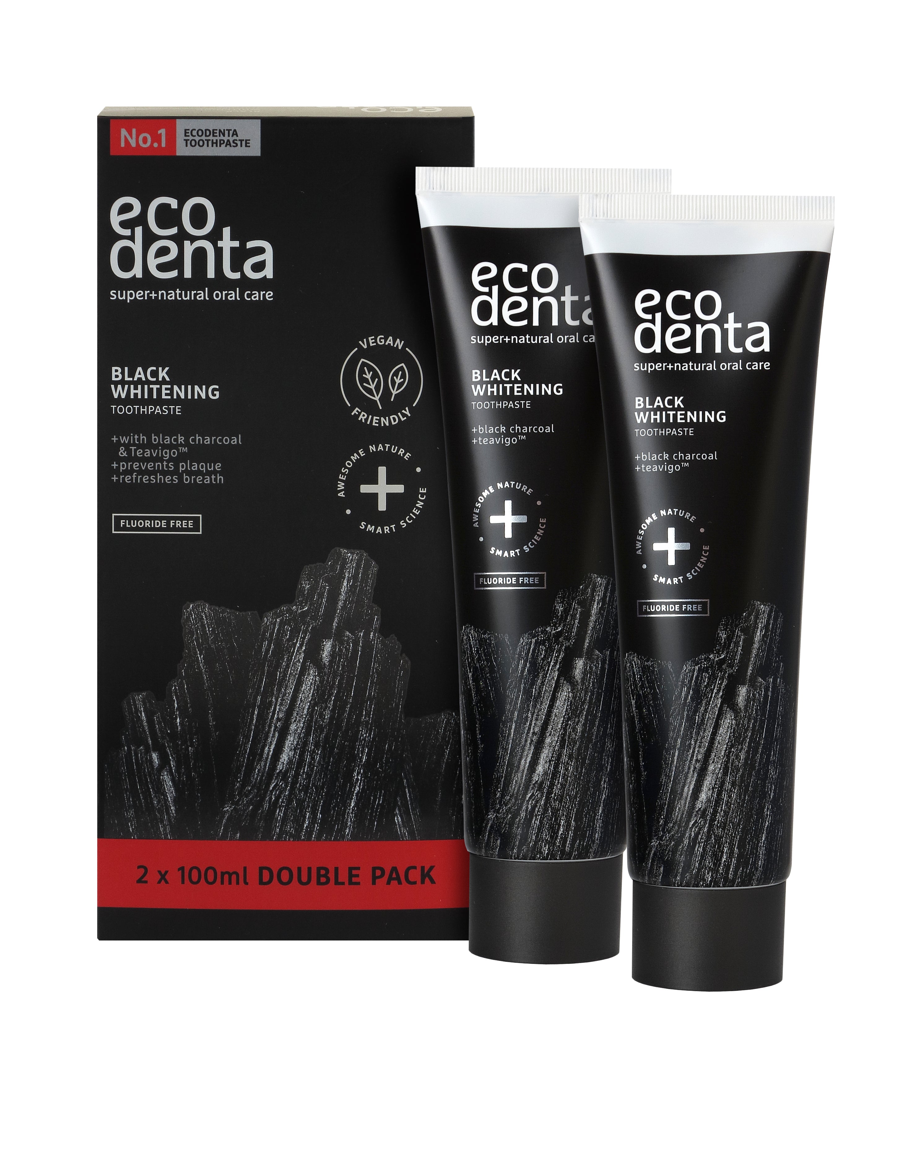 Ecodenta Black Whitening Hammastahna, 2 × 100 ml.