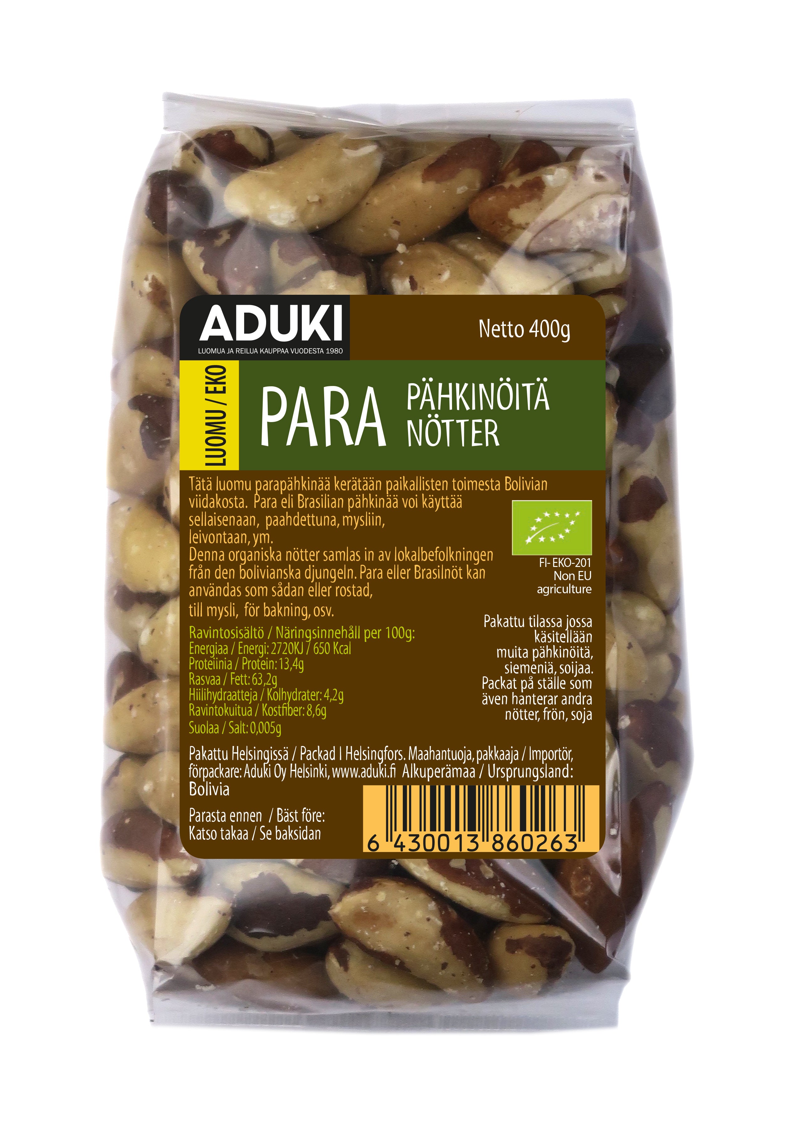 Aduki Luomu Parapähkinät, 400 g.