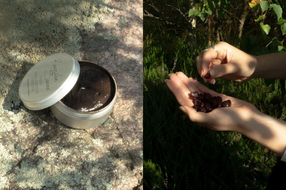 Turvenaamio ja kuivattuja marjoja