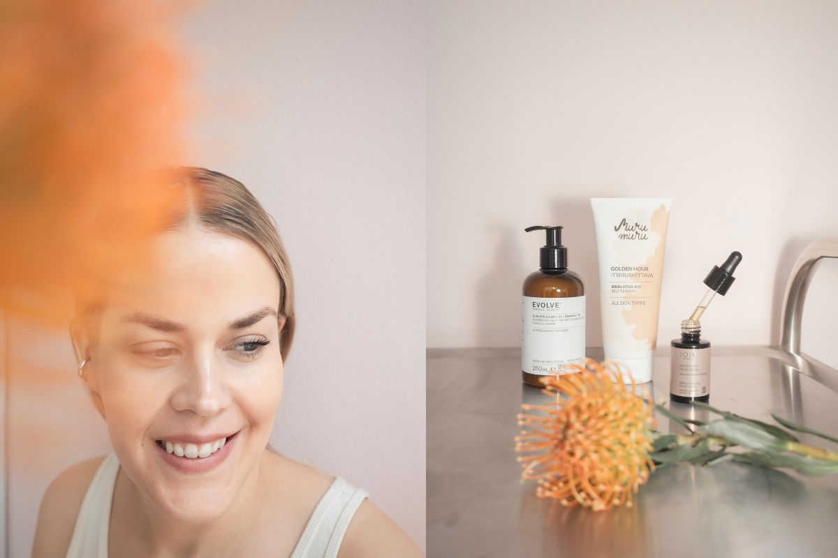 Naisen kasvot ja luonnonkosmetiikkaa