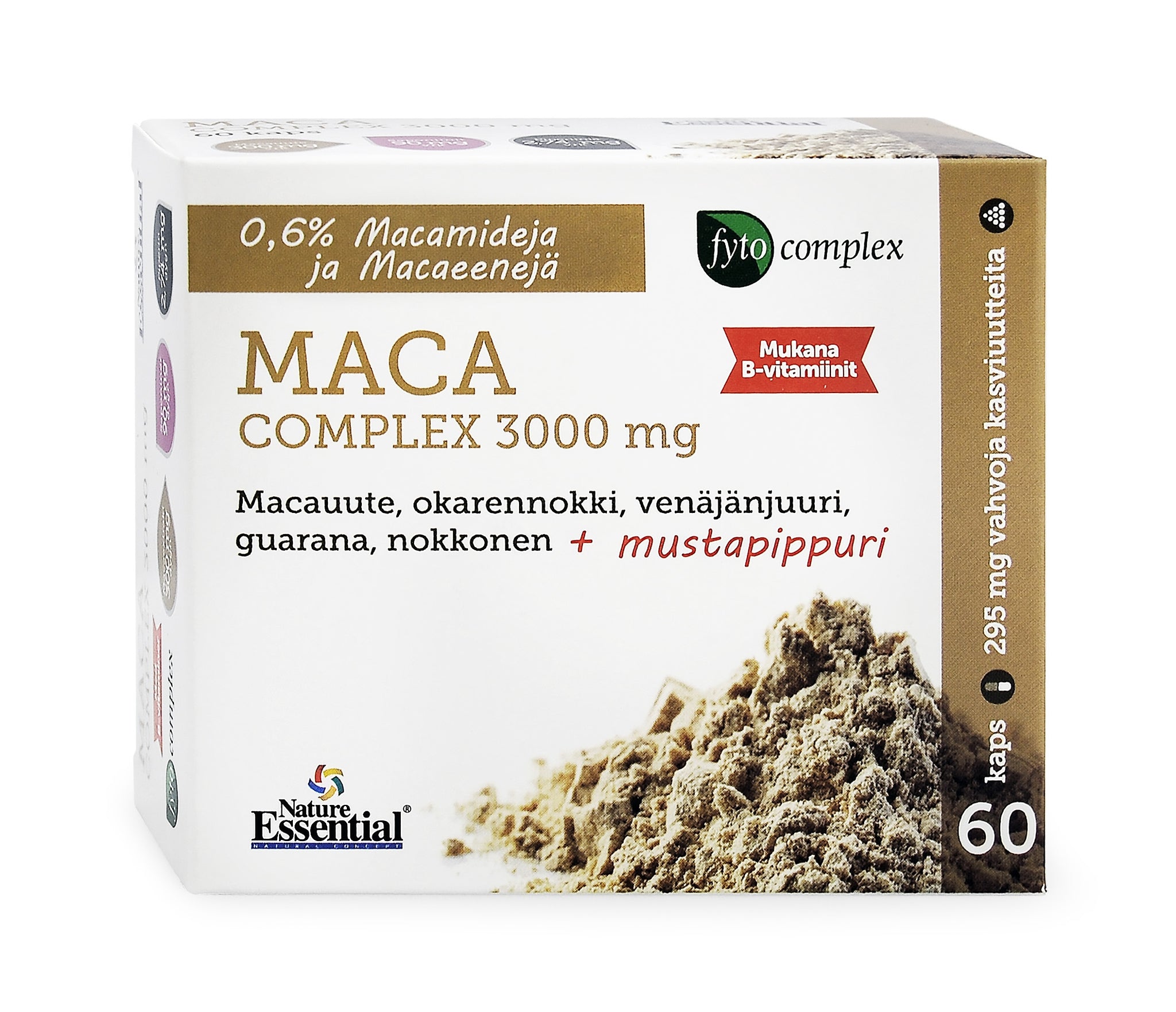 Fytocomplex Maca + Tribulus + Guarana + Nokkonen + Venäjänjuuri + Mustapippuri + B2 vitamiini + B6 vitamiini