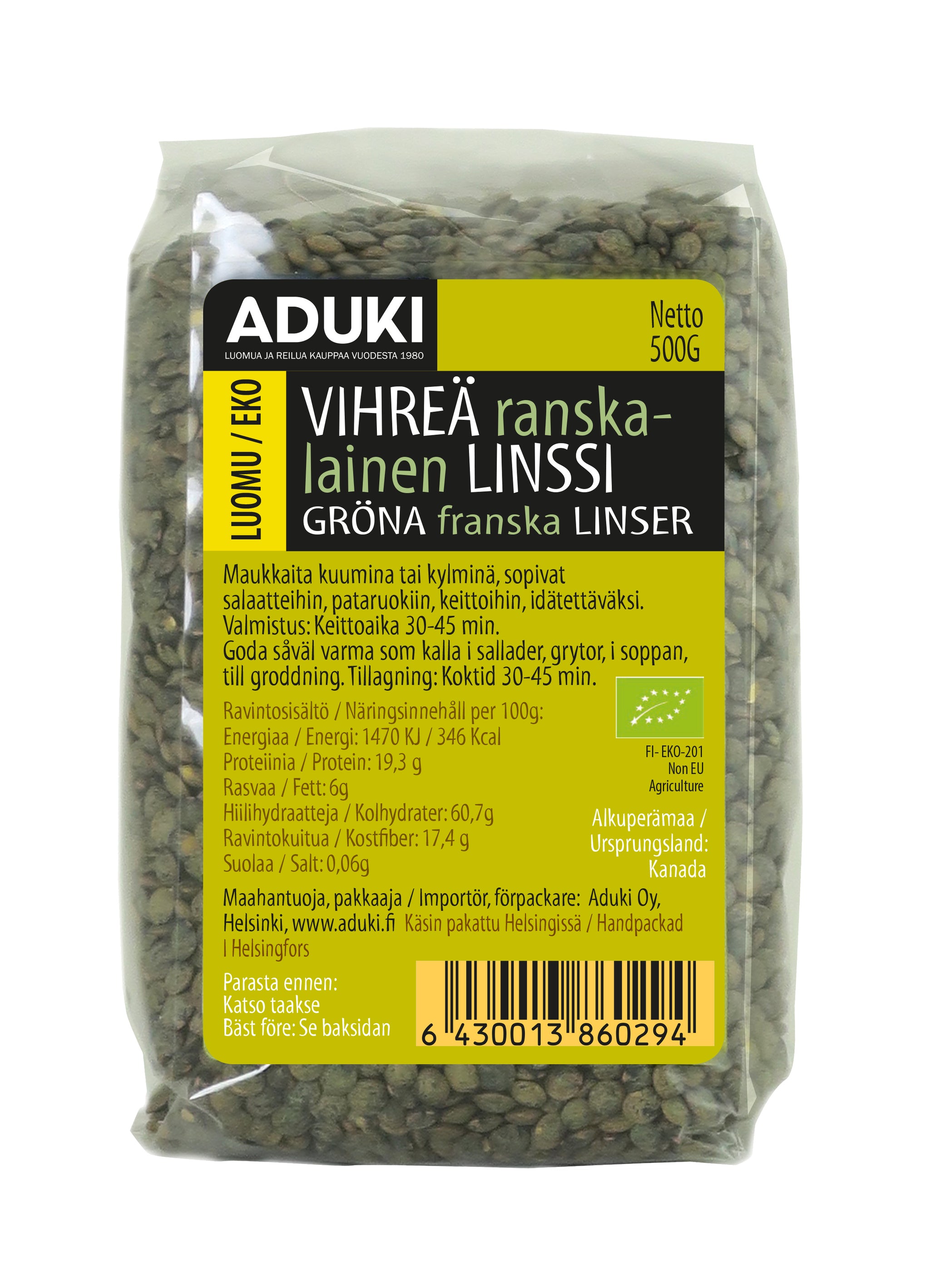Vihreät linssit (ranskalaisten du puy-linssien tyyliset), 500 g